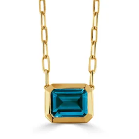 18K YELLOW GOLD NECKLACE WITH LONDON BLUE TOPAZ CENTER