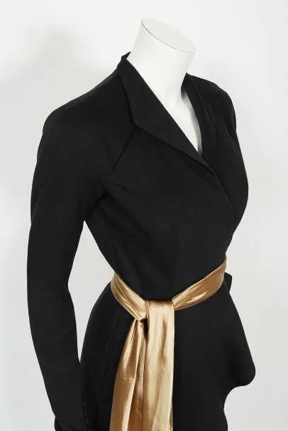 1949 Lanvin Haute Couture Sculpted Black Wool Documented Dress