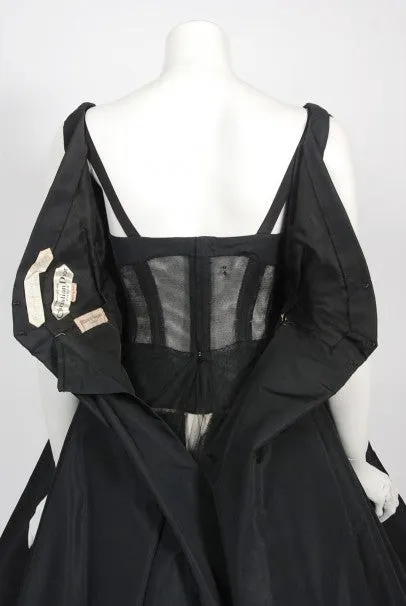 1956 Christian Dior Haute Couture Documented Black Silk 'New Look' Dress