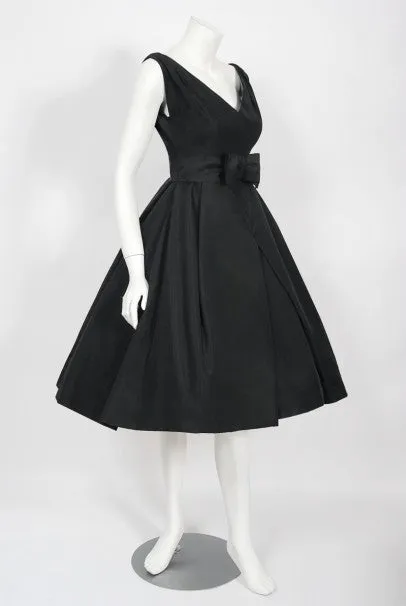 1956 Christian Dior Haute Couture Documented Black Silk 'New Look' Dress