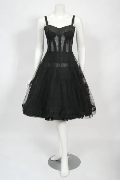 1956 Christian Dior Haute Couture Documented Black Silk 'New Look' Dress