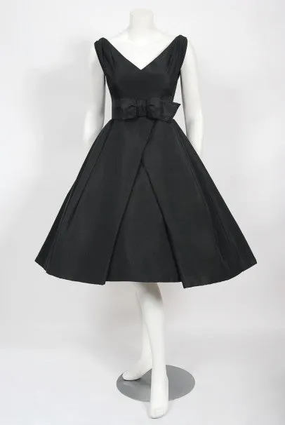 1956 Christian Dior Haute Couture Documented Black Silk 'New Look' Dress