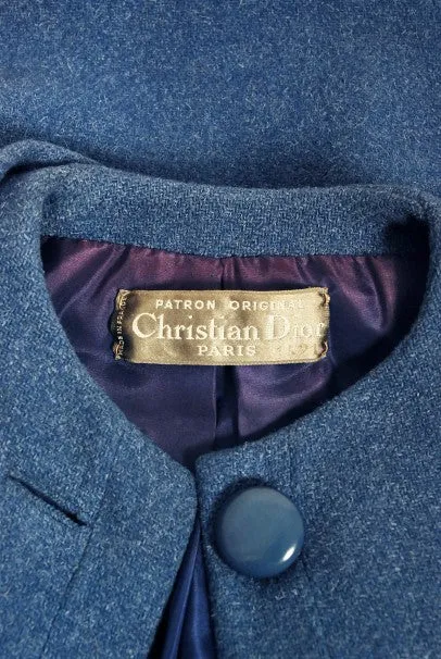 1958 Yves Saint Laurent for Christian Dior Couture Documented Periwinkle Coat