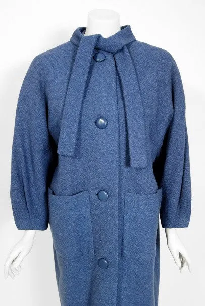 1958 Yves Saint Laurent for Christian Dior Couture Documented Periwinkle Coat