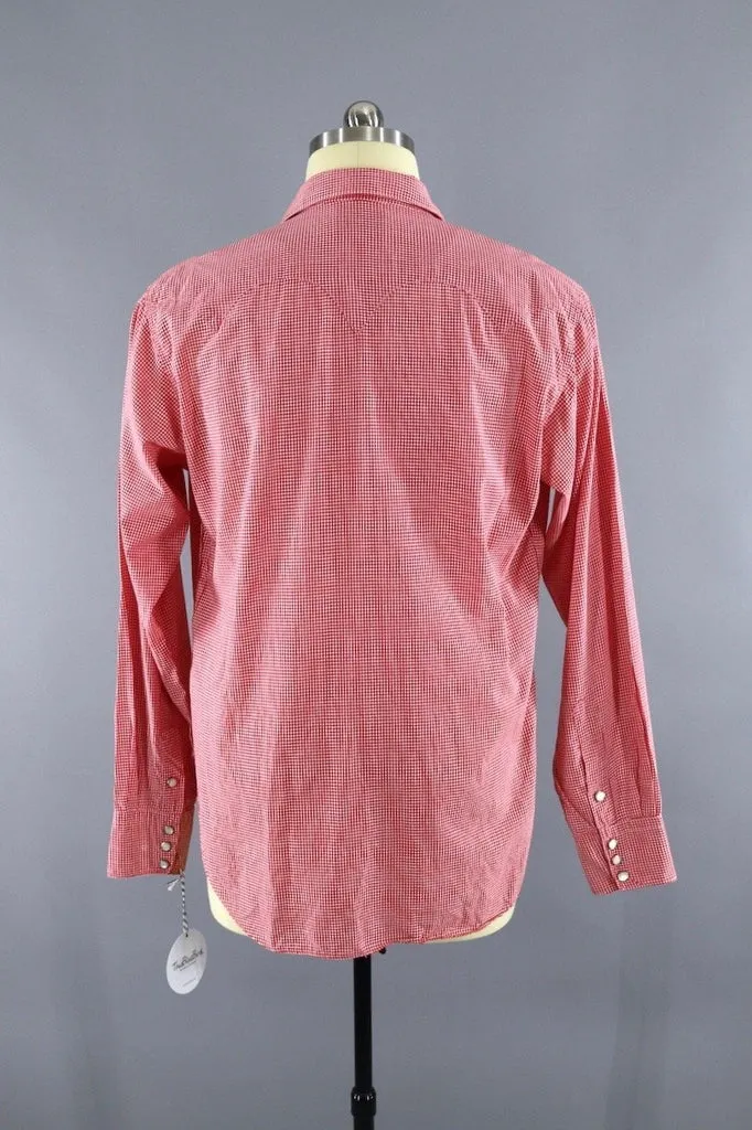 1960s Vintage Red & White Gingham Western Shirt / Westmoor Sportswear