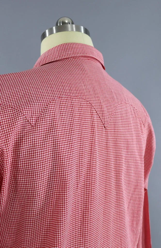 1960s Vintage Red & White Gingham Western Shirt / Westmoor Sportswear