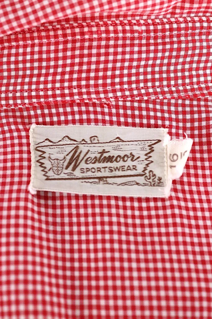 1960s Vintage Red & White Gingham Western Shirt / Westmoor Sportswear