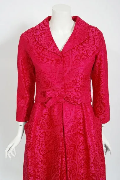 1962 Christian Dior Haute Couture Pink Textured Silk Dress & Bow Jacket