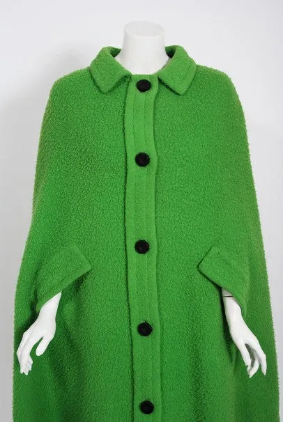 1966 Christian Dior Haute-Couture Documented Green Wool Full-Length Cape