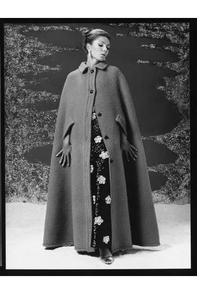 1966 Christian Dior Haute-Couture Documented Green Wool Full-Length Cape