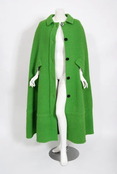 1966 Christian Dior Haute-Couture Documented Green Wool Full-Length Cape