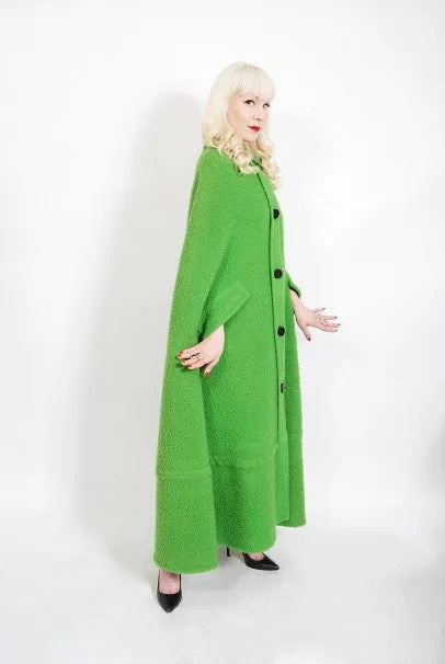 1966 Christian Dior Haute-Couture Documented Green Wool Full-Length Cape