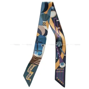 2023 AW HERMES scarf Twilly Parade en Fanfare Ardoise/Bleu Jean/Beige Silk100%[BRAND NEW][Authentic]