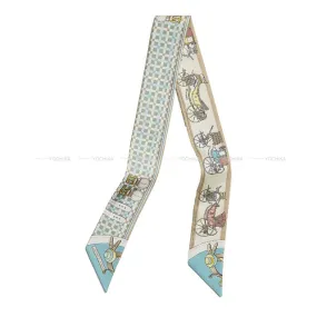 2024 SS HERMES scarf Twilly Les Voitures Nouvelles Vert Amande/Bleu Glacier/Beige Silk100%[BRAND NEW][Authentic]