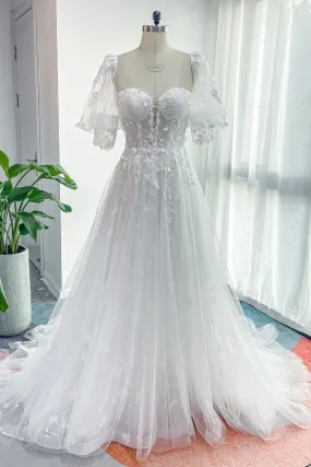 A-Line Court Train Lace Tulle Wedding Dress CW3161