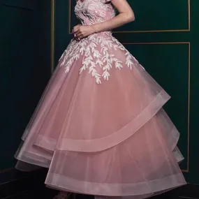 abendkleider 2020 dusty pink prom dresses for women beaded appliqué tiered elegant prom gown 2021