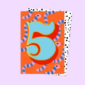 Age 5 Birthday Snakes Greetings Card by Eleanor Bowmer