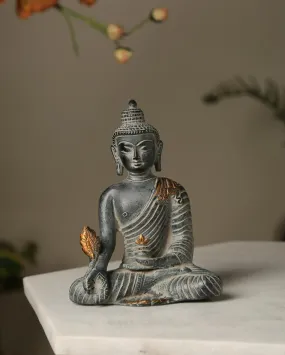 Antique Blue Stone Finish Brass Buddha Showpiece | 4.75 x 3 x 6.5 inches