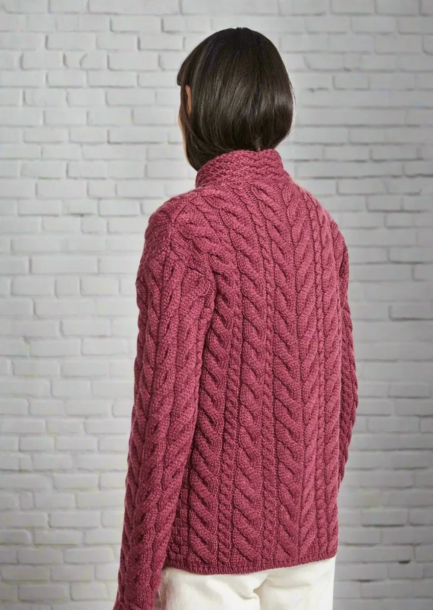 Aran 3 Buttons Trellis Cardigan | Raspberry