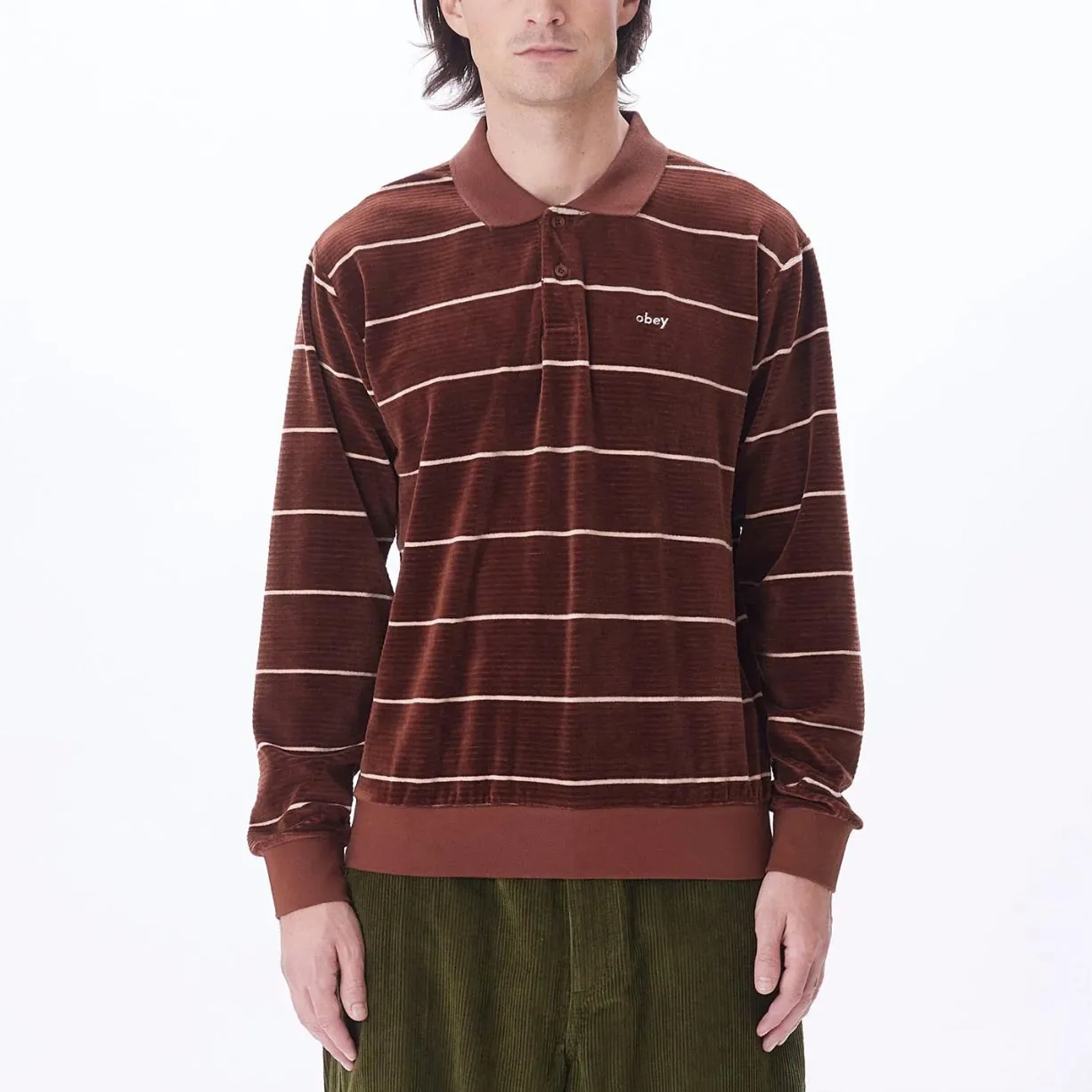 Astoria velour stripe polo ls