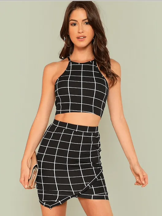 BLACK & WHITE PLAID WRAP RIGHT SET