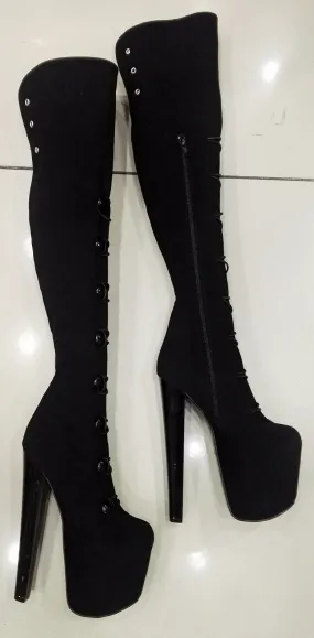 Black Lace up Sexy Over the Knee Platform Boots