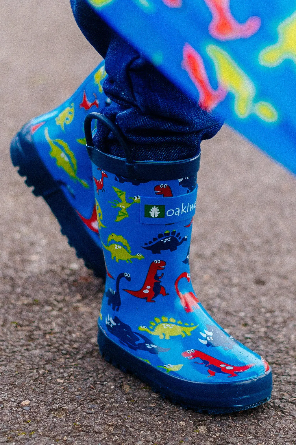 Blue Dinosaurs Loop Handle Rubber Rain Boots