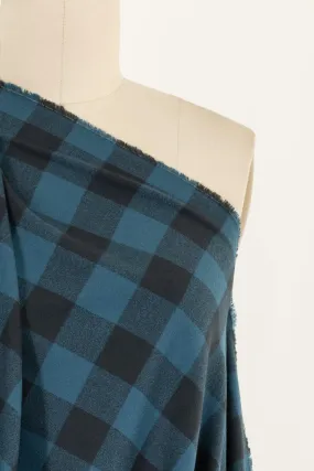 Bozeman Blue Checks Cotton Flannel Woven - ENDCUT