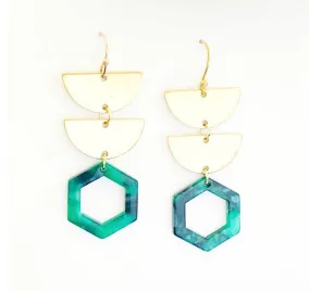 Brass and Malachite Acetate Dangle Earrings