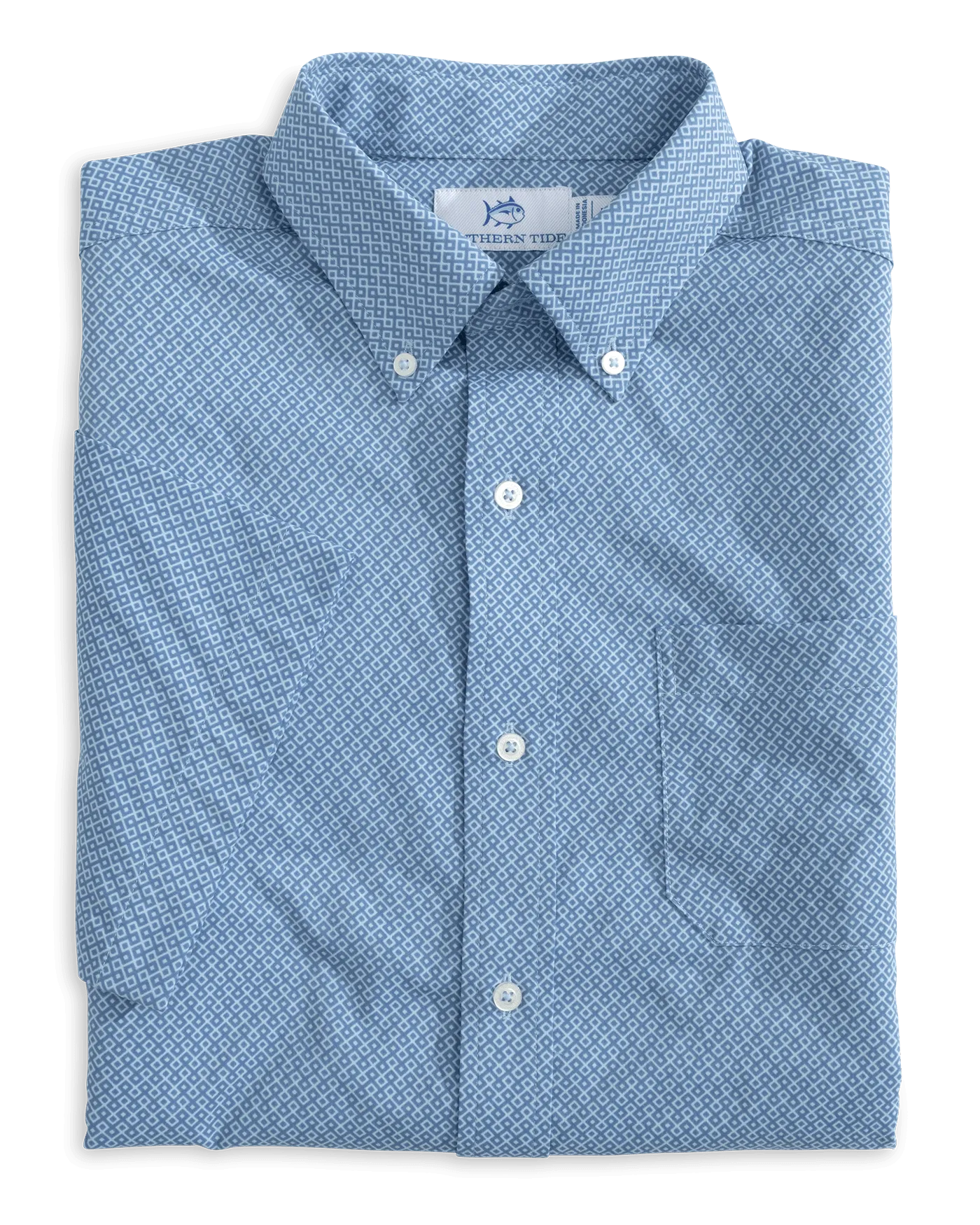 brrr° Intercoastal Retro Geo Short Sleeve Sport Shirt - Coronet Blue