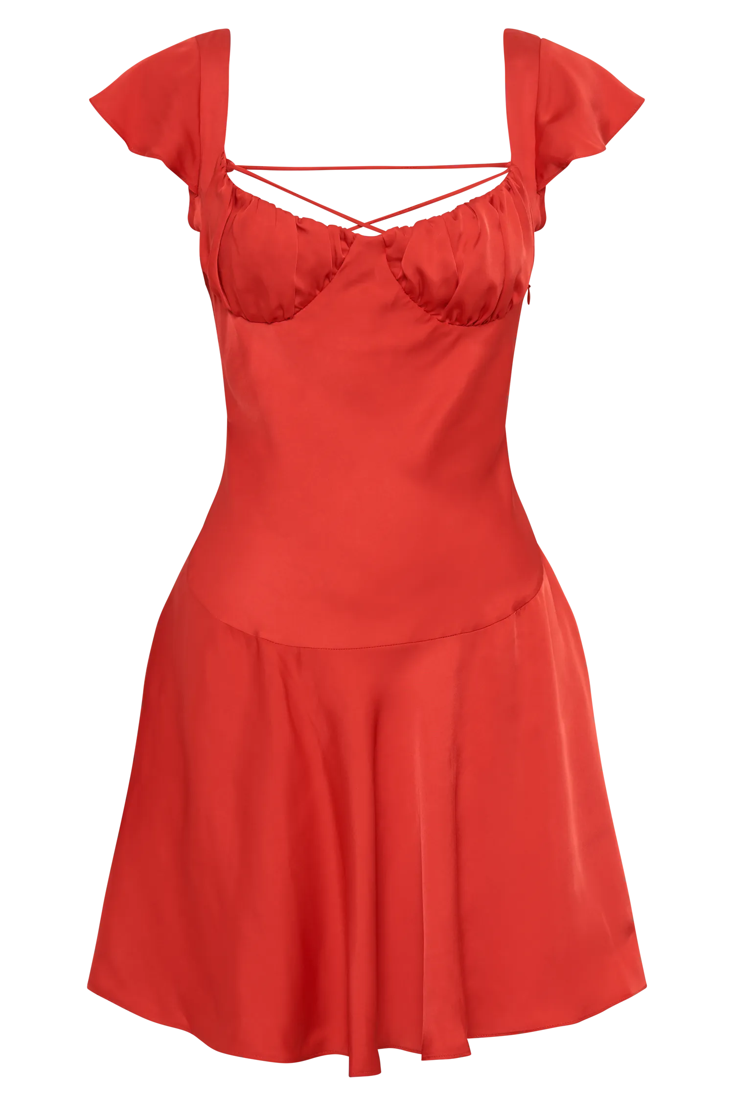 Carson Ruched Satin Mini Dress - Red