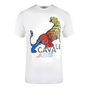 Cavalli Class Bold Tiger Design White T-Shirt