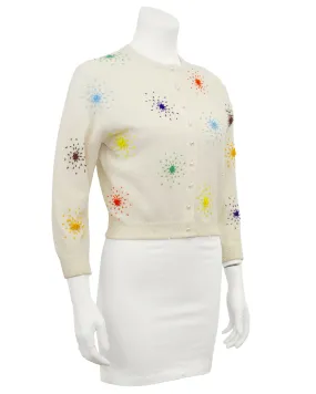 Cream Wool Colourful Beaded Cardigan