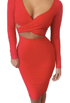 CRISS-CROSS HOLLOWED FRONT BANDAGE DRESS