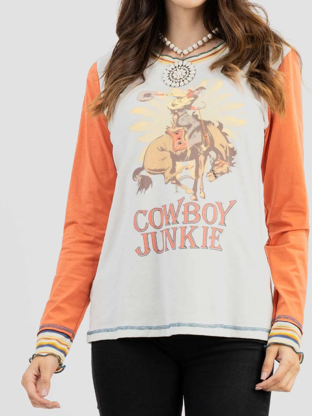 Delila Women Mineral Wash Cowboy Junkie Long Sleeve Shirt