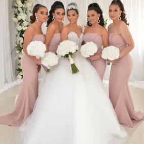 dusty pink bridesmaid dresses long mermaid strapless elegant cheap wedding party dresses 2021