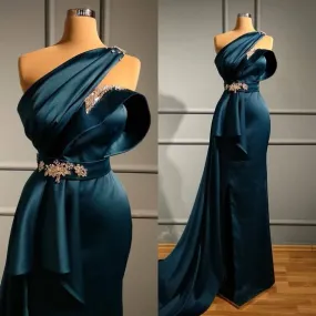 elegant prom dresses long satin beaded elegant one shoulder cheap simple prom gown vestidos de fiesta