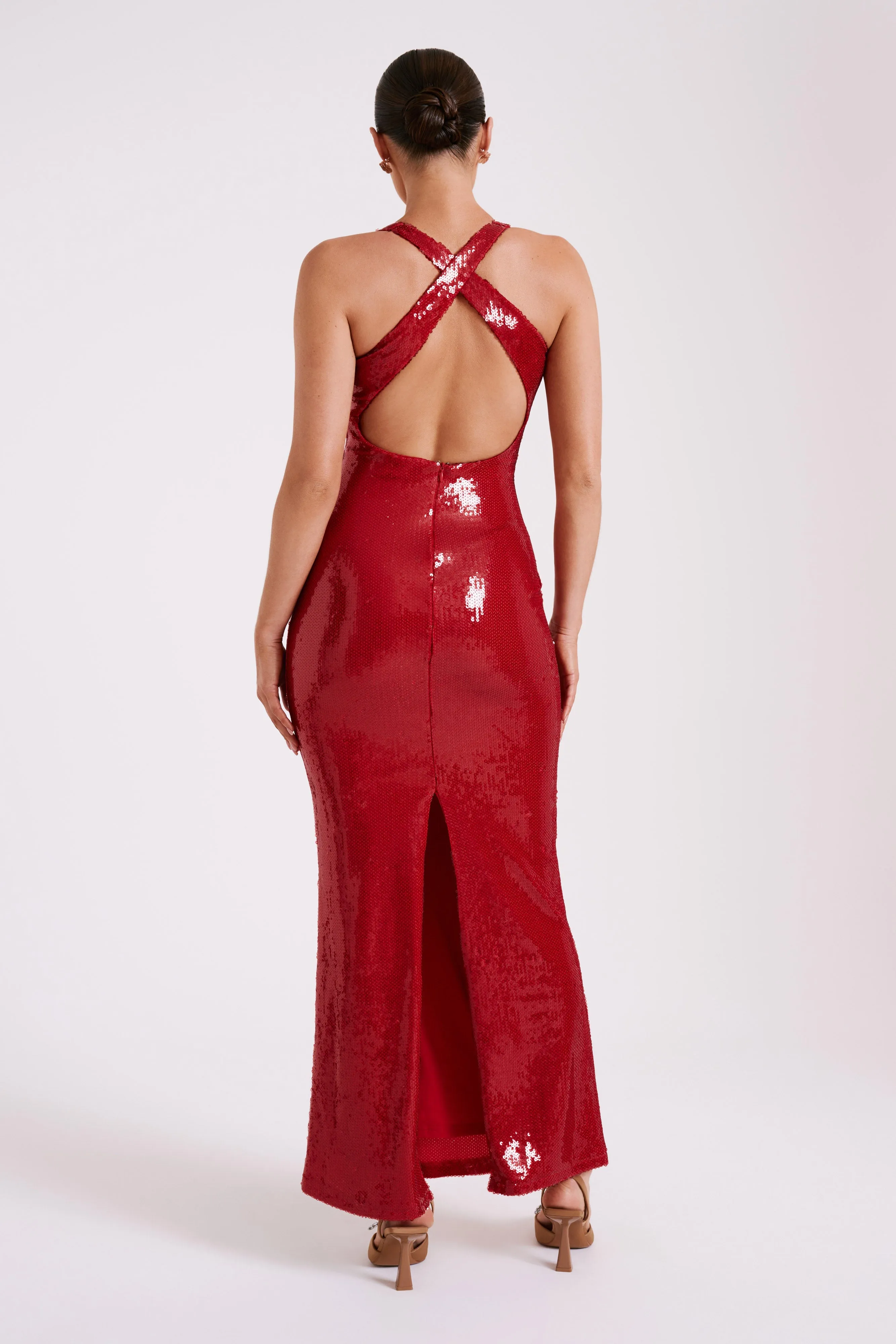 Eliza Rose Sequin Maxi Dress - Red