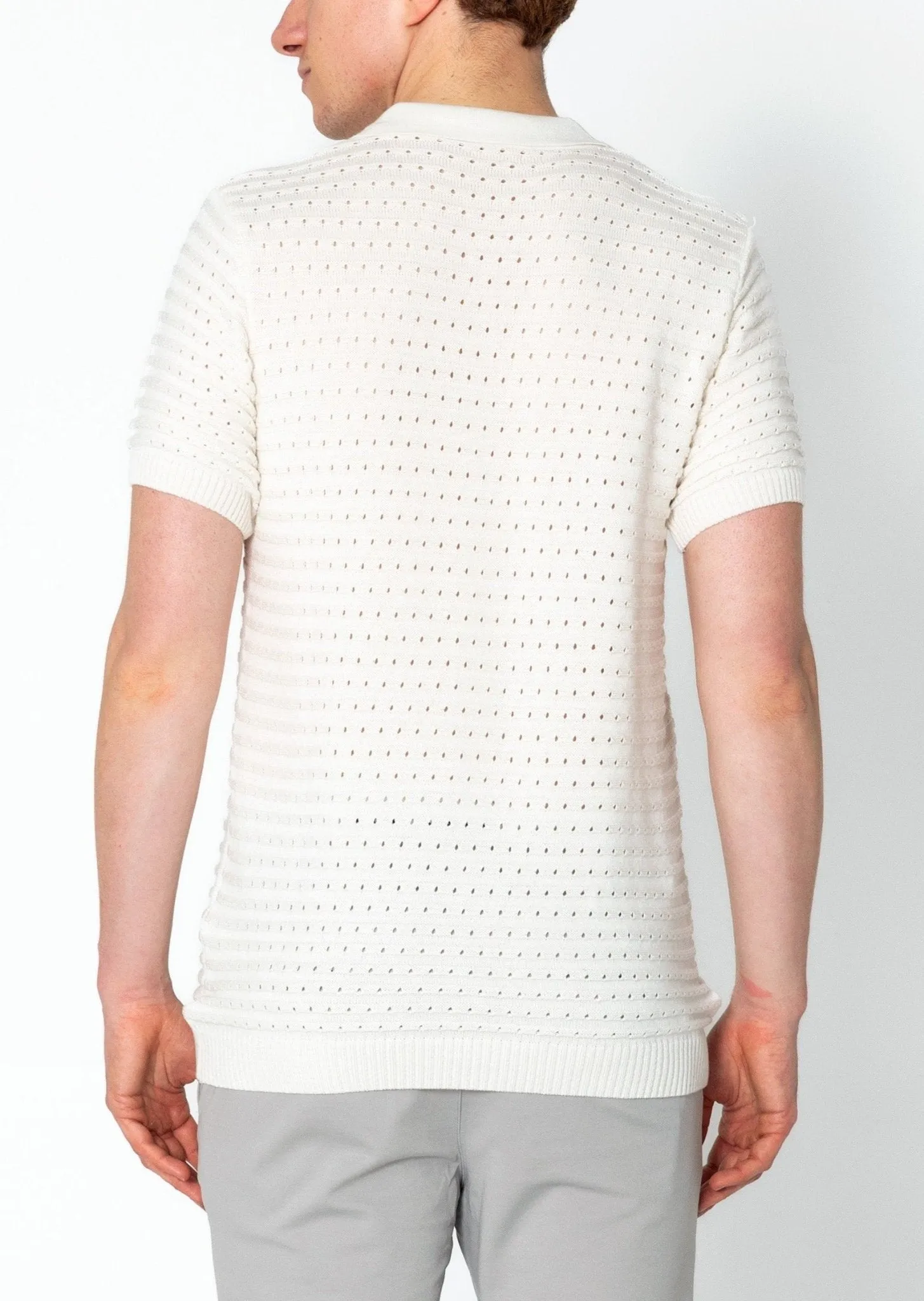 Eyelet Short Sleeve Polo Tee - Off White