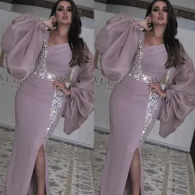 flare sleeve arabic evening dresses long 2020 beaded mermaid dusty purple elegant formal evening gown