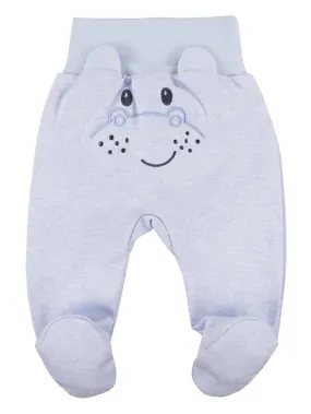 Footed Trousers, Blue With Hippo Face On Rear