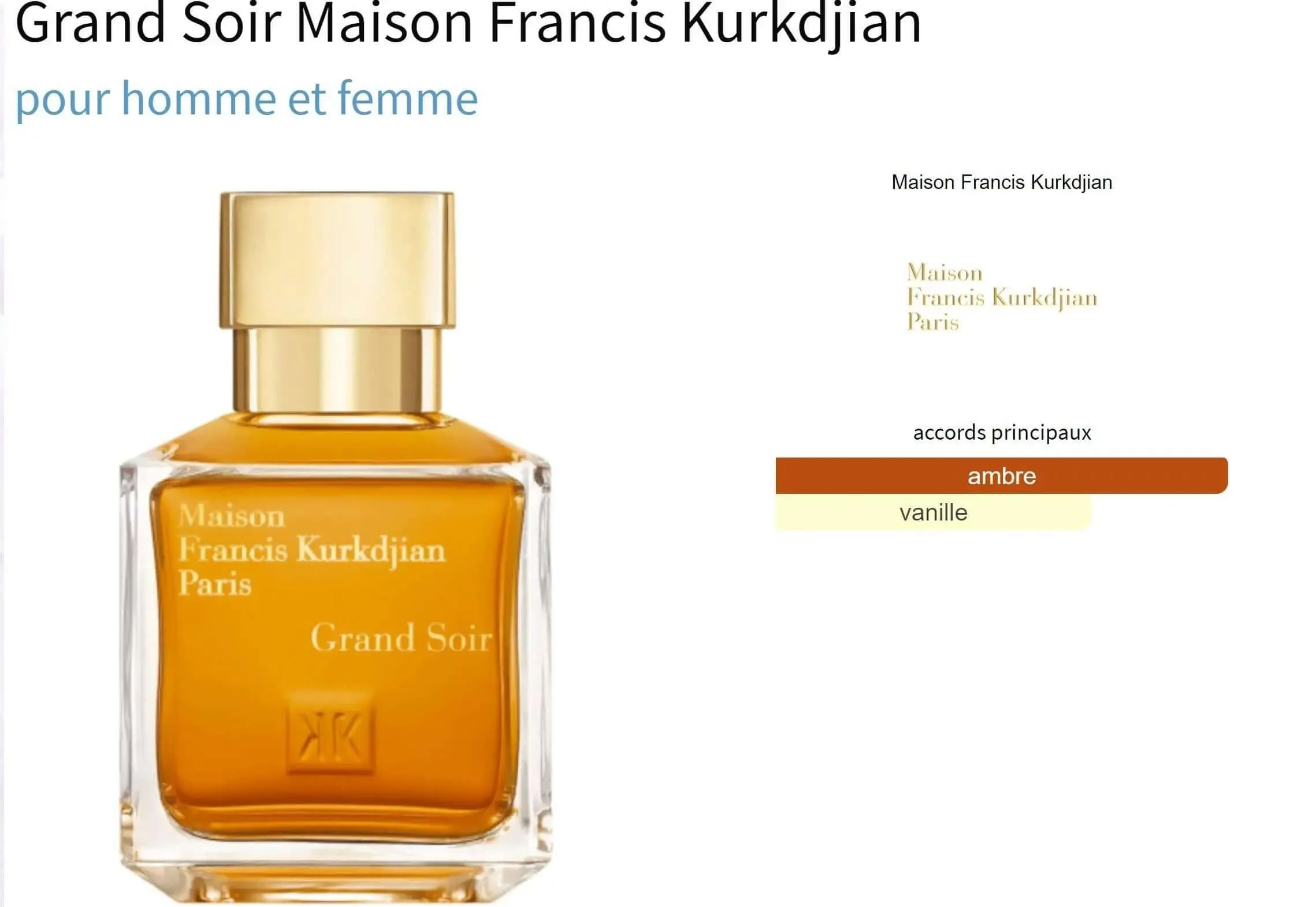 Grand Soir Maison Francis Kurkdjian for women and men Decant Fragrance Samples