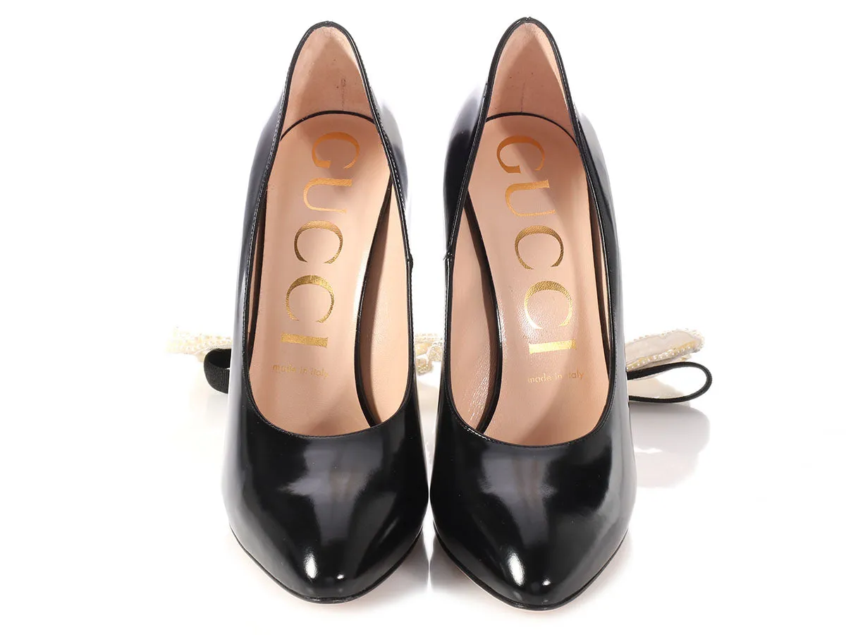 Gucci Black Pearl Bow Embellished Pumps