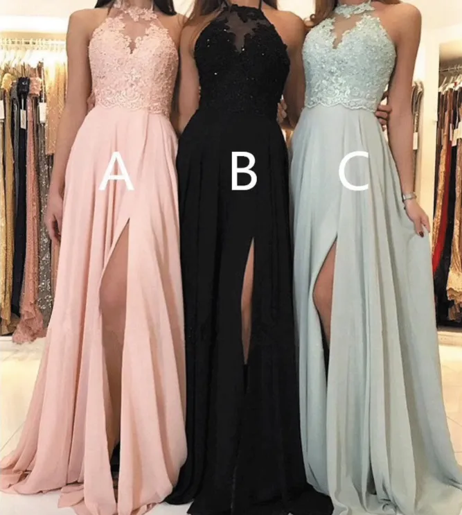 halter bridesmaid dresses long 2019 chiffon lace appliqué beaded pink wedding party dresses 2020