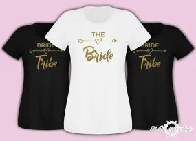 Hen Do Party Bride Tribe Wedding  T-shirt Ladies Female Gold