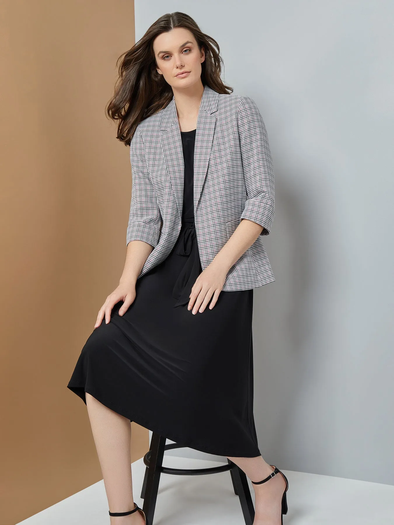 Houndstooth Open Front Jacket