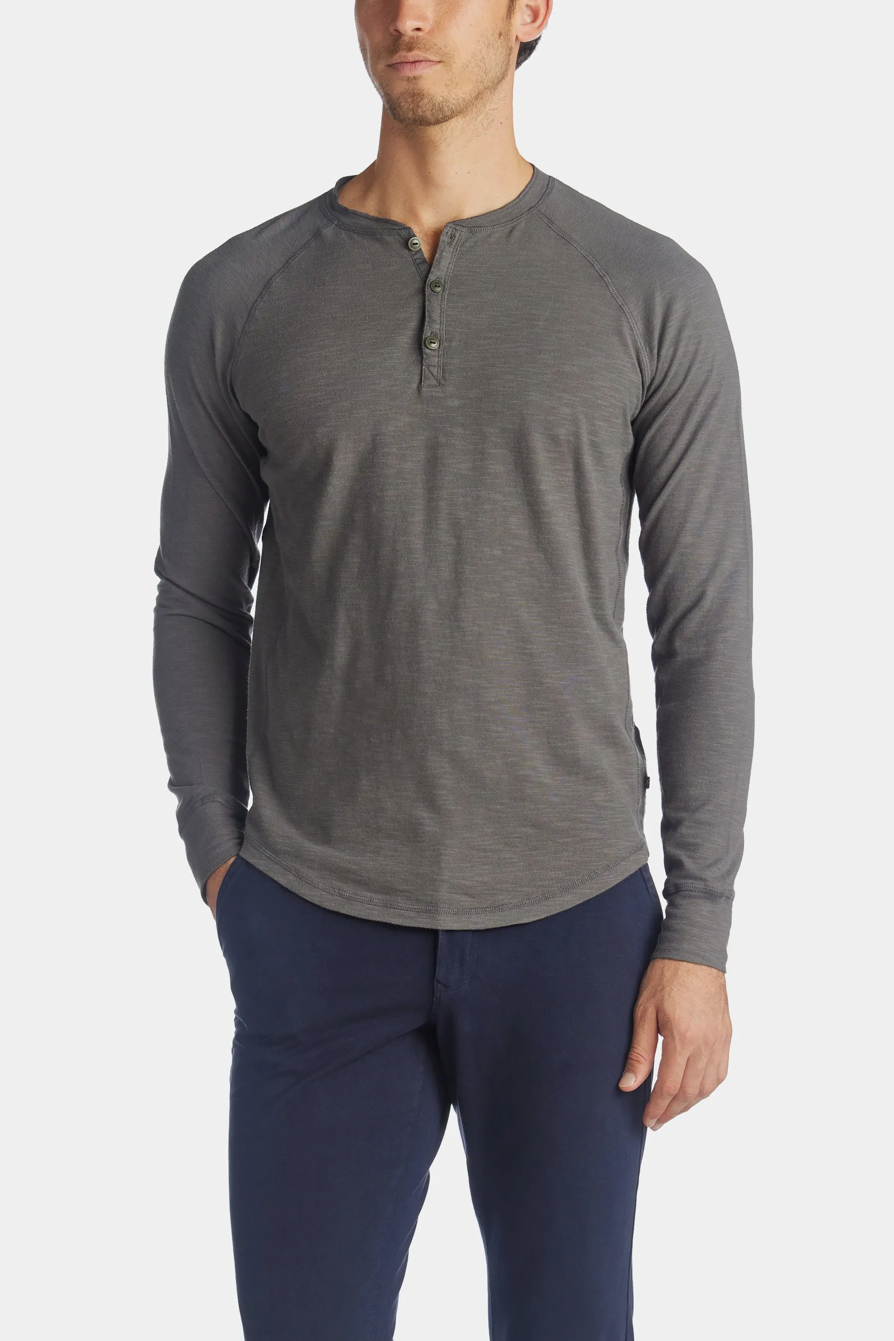 Long Sleeve Soft Slub Jersey Henley T-shirt