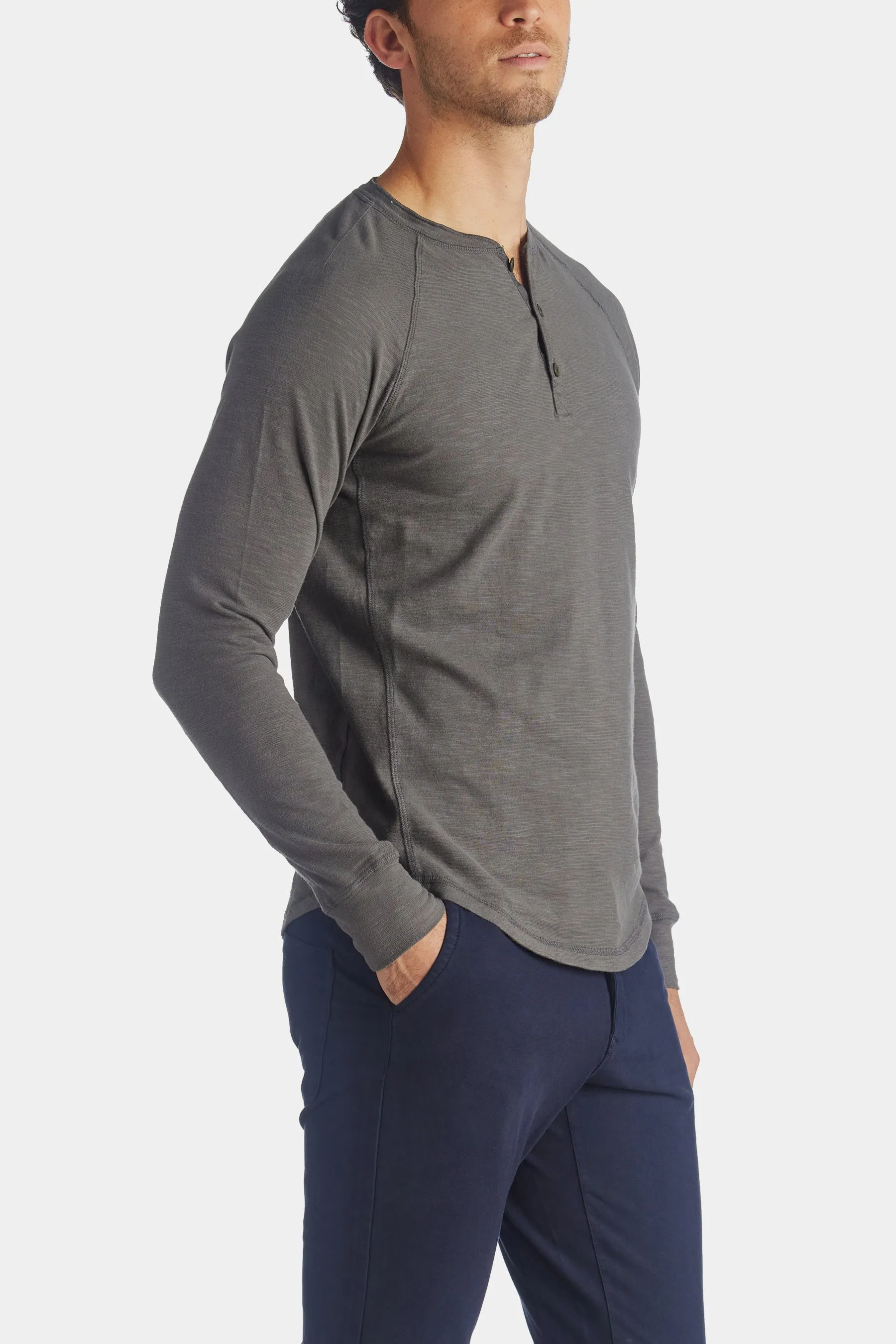 Long Sleeve Soft Slub Jersey Henley T-shirt