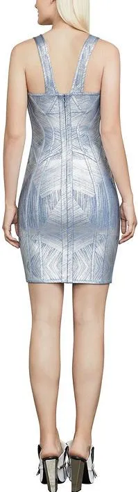 'Nannette' Geometric Spliced Grain Foil Dress