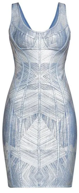 'Nannette' Geometric Spliced Grain Foil Dress